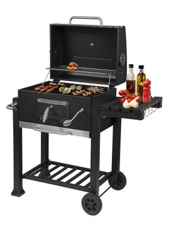 XiuWoo Charcoal grill trolley charcoal tray height adjustable with wheels bottle opener stand grill barbecue grill for BBQ garden camping balcony, black  - Image 2