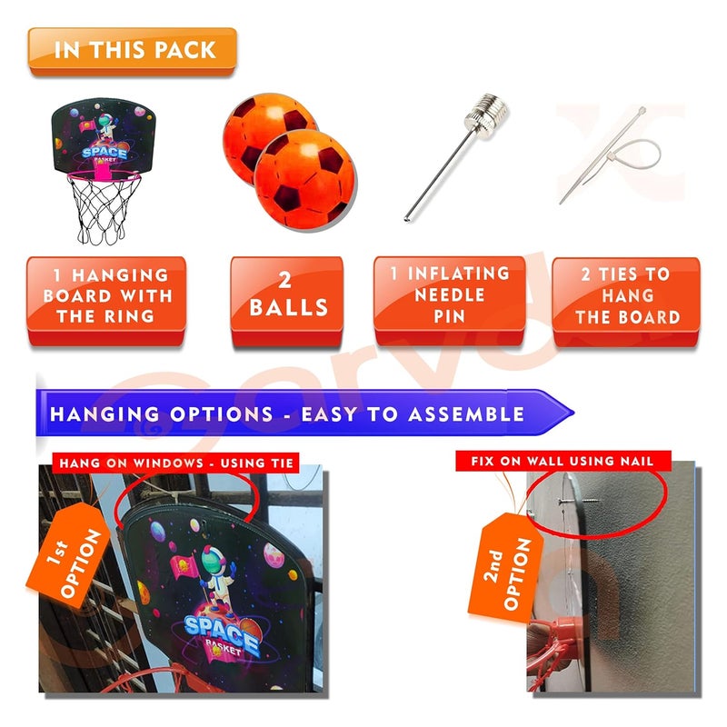 Sarvda Basket Ball For Kids Toys For Boys&Girls Theme Basketball Set With Hanging Board,2 Balls,Ring Net,Inflating Pin&2 Ties Indoor Outdoor,Birthday Gifts Toys For 2 3 4 5 6 7 8 + Year,Multicolor - Image 2