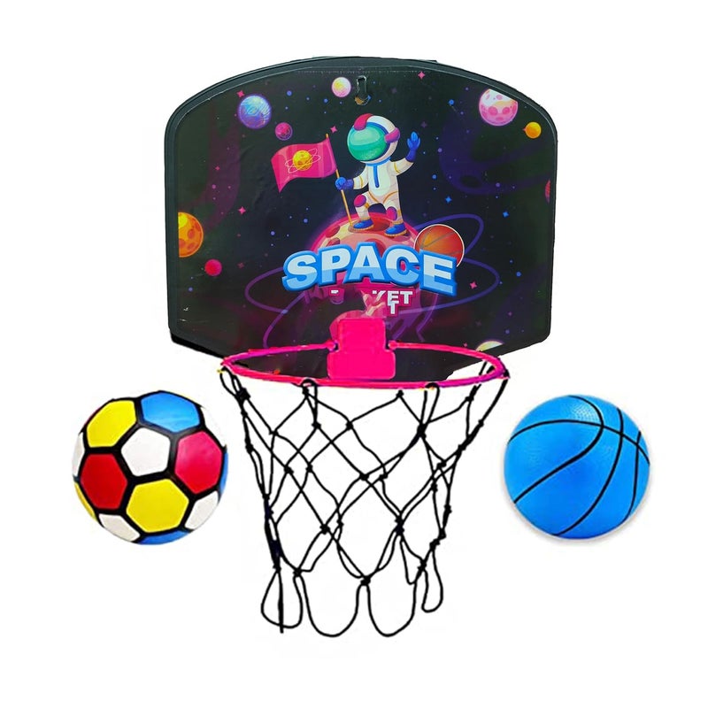 Sarvda Basket Ball For Kids Toys For Boys&Girls Theme Basketball Set With Hanging Board,2 Balls,Ring Net,Inflating Pin&2 Ties Indoor Outdoor,Birthday Gifts Toys For 2 3 4 5 6 7 8 + Year,Multicolor - Image 1