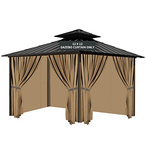 Tngan Gazebo Universal Replacement Privacy Curtain, 12'X12' Gazebo Curtains Outdoor Waterproof, 4-Panels Sidewall with Zipper for Patio, Garden and Backyard (Only Curtains, 12'X12', Beige) - Image 1