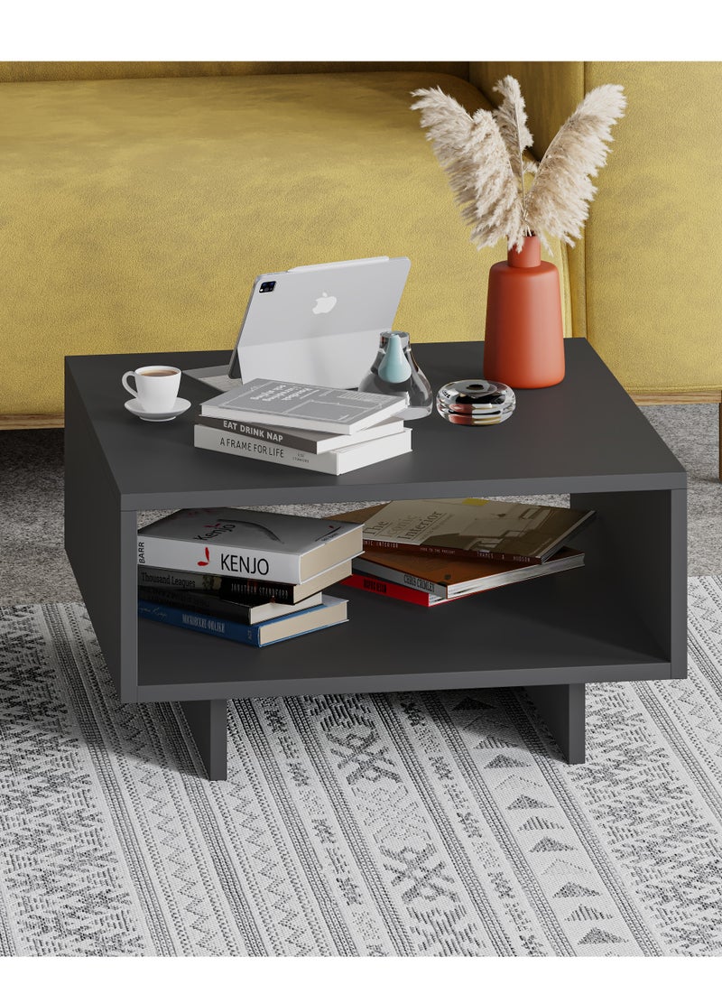 Mourah Home Hola Modern Square Coffee Table Centre Table For Living Room Office Industrial Sofa Table| For Small Spaces Living Room Bedroom|32X60X60Cm | Dark Grey  - Image 1