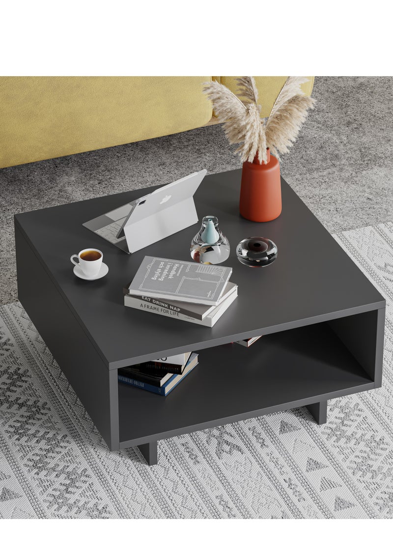 Mourah Home Hola Modern Square Coffee Table Centre Table For Living Room Office Industrial Sofa Table| For Small Spaces Living Room Bedroom|32X60X60Cm | Dark Grey  - Image 2