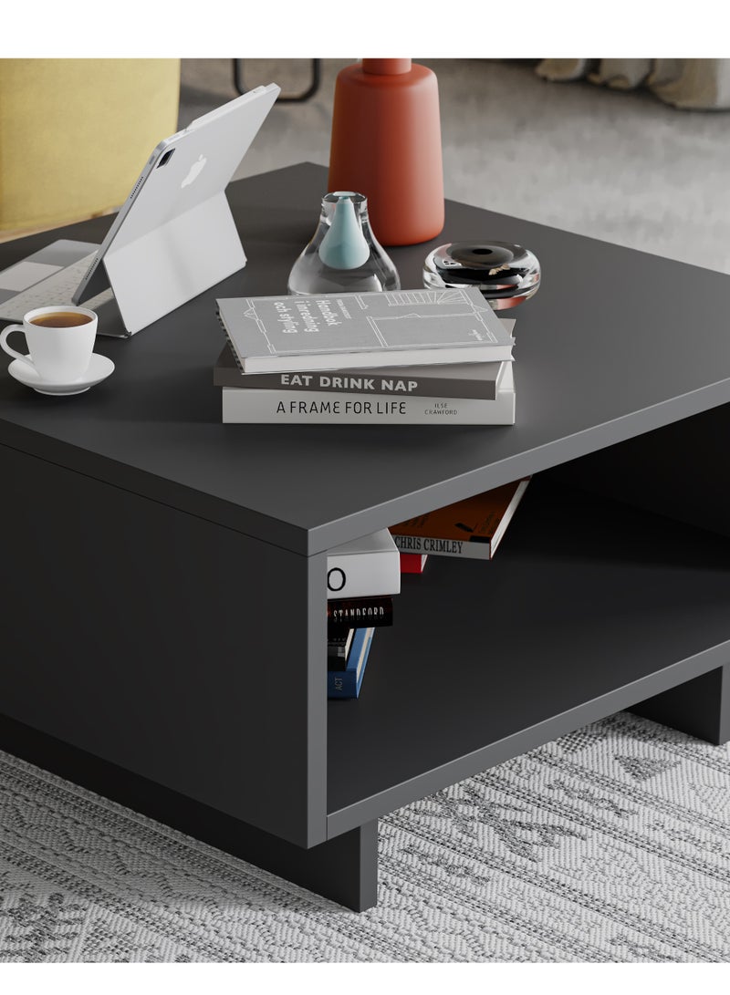 Mourah Home Hola Modern Square Coffee Table Centre Table For Living Room Office Industrial Sofa Table| For Small Spaces Living Room Bedroom|32X60X60Cm | Dark Grey  - Image 4