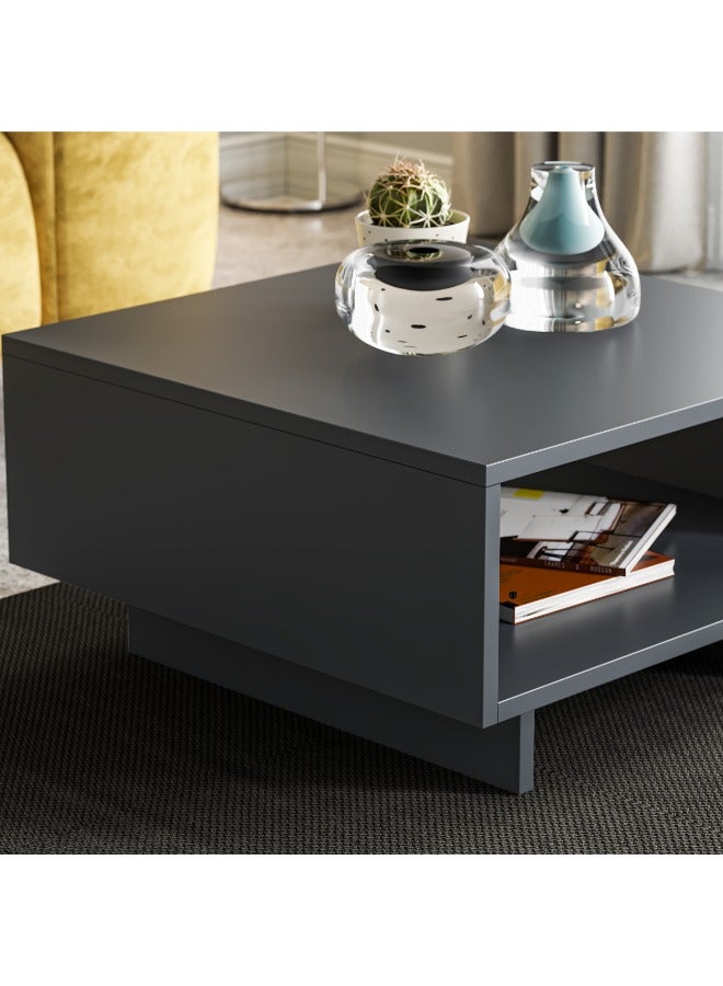 Mourah Home Hola Modern Square Coffee Table Centre Table For Living Room Office Industrial Sofa Table| For Small Spaces Living Room Bedroom|32X60X60Cm | Dark Grey  - Image 3