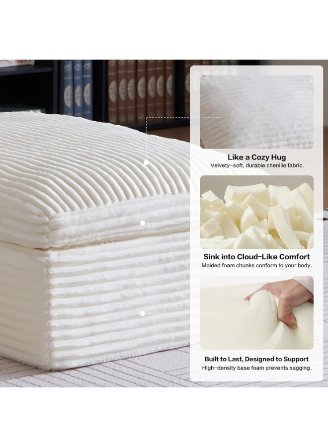 38.8-inch ribbed velvet ottoman, cloud-shaped upholstered sofa cushion in a box, large cushions for living room, bedroom, and ottoman, comfortable seat with thick foam padding, beige - Image 3