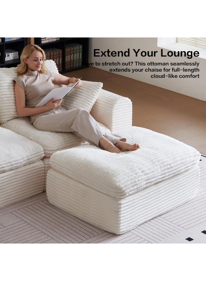 38.8-inch ribbed velvet ottoman, cloud-shaped upholstered sofa cushion in a box, large cushions for living room, bedroom, and ottoman, comfortable seat with thick foam padding, beige - Image 4