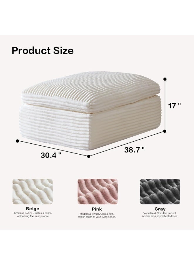 38.8-inch ribbed velvet ottoman, cloud-shaped upholstered sofa cushion in a box, large cushions for living room, bedroom, and ottoman, comfortable seat with thick foam padding, beige - Image 2