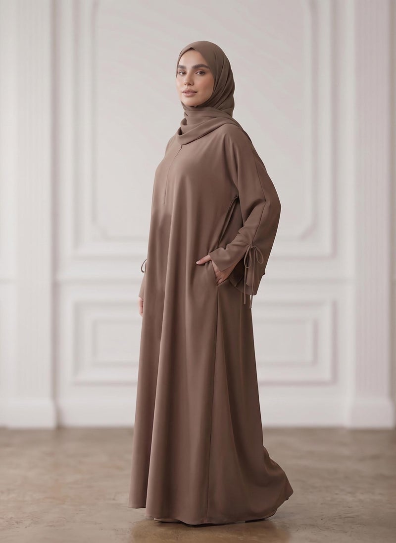 NUKHBAA Front Zip Nida Abaya with Inside Belt & Pockets-959 - Image 1