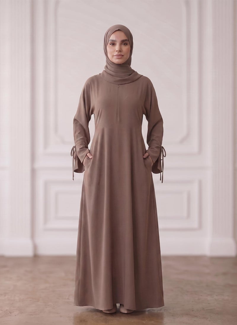 NUKHBAA Front Zip Nida Abaya with Inside Belt & Pockets-959 - Image 2