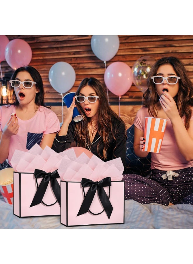 Neox 3 Pcs Pink Large Gift Bags, Paper Bags with Ribbon, Greeting Cards and Tissue Paper, Portable Party Bags with Handles, Birthday Gift Bags, Present Bags for Wedding Party, Party Supplies - Image 3