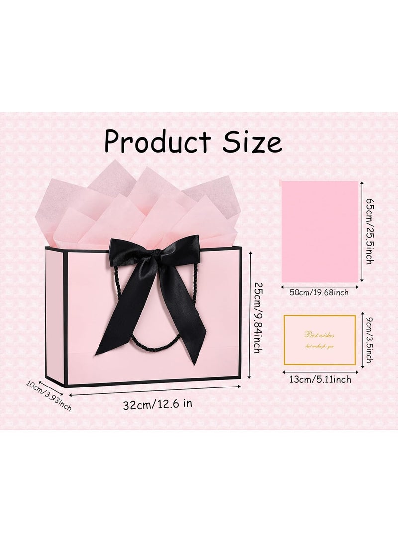 Neox 3 Pcs Pink Large Gift Bags, Paper Bags with Ribbon, Greeting Cards and Tissue Paper, Portable Party Bags with Handles, Birthday Gift Bags, Present Bags for Wedding Party, Party Supplies - Image 4