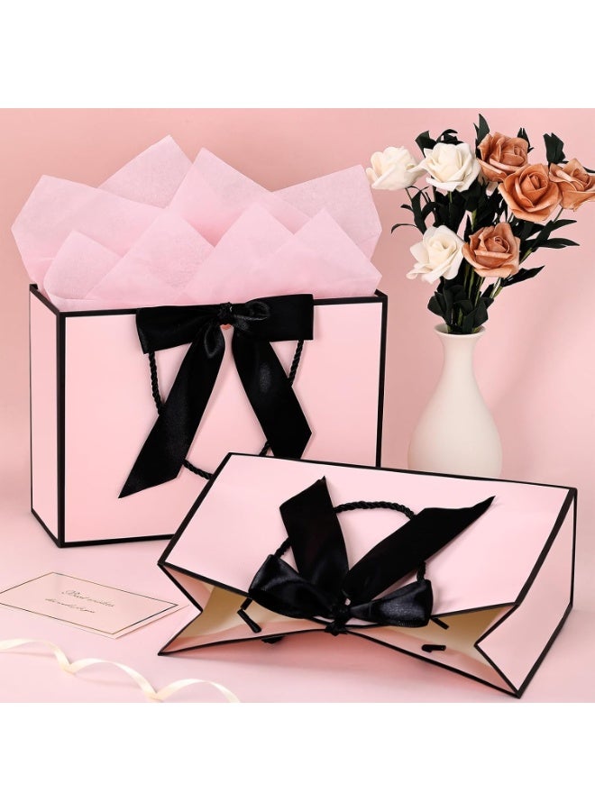 Neox 3 Pcs Pink Large Gift Bags, Paper Bags with Ribbon, Greeting Cards and Tissue Paper, Portable Party Bags with Handles, Birthday Gift Bags, Present Bags for Wedding Party, Party Supplies - Image 5