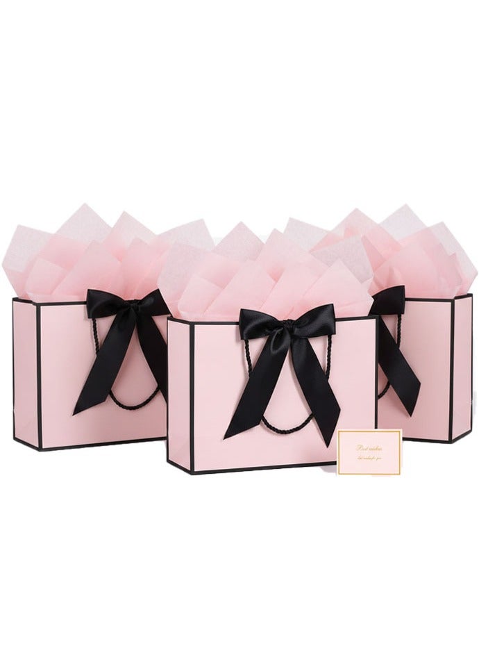 Neox 3 Pcs Pink Large Gift Bags, Paper Bags with Ribbon, Greeting Cards and Tissue Paper, Portable Party Bags with Handles, Birthday Gift Bags, Present Bags for Wedding Party, Party Supplies - Image 1