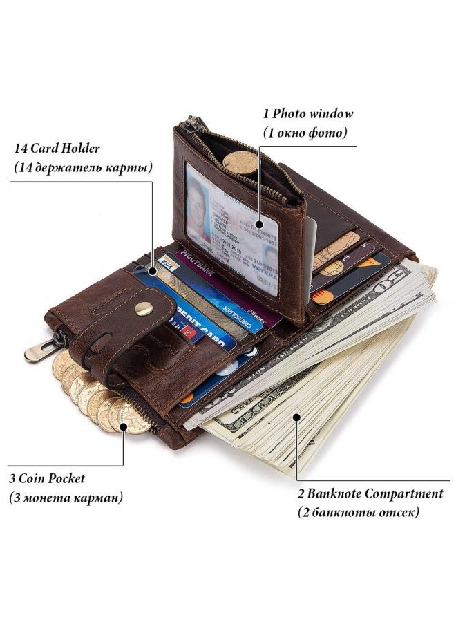Hummer Paul Top Layer Cowhide Wallet Multi Card Bit Genuine Leather Men's Retro RFID Anti-Scan Shielded Wallet-Colour:Black OxFord Cloth (black Leather Inside) - Image 5
