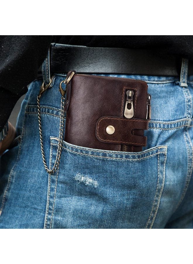 Hummer Paul Top Layer Cowhide Wallet Multi Card Bit Genuine Leather Men's Retro RFID Anti-Scan Shielded Wallet-Colour:Black OxFord Cloth (black Leather Inside) - Image 2