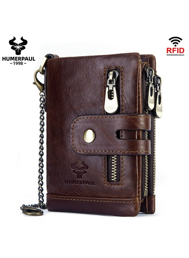 Hummer Paul Top Layer Cowhide Wallet Multi Card Bit Genuine Leather Men's Retro RFID Anti-Scan Shielded Wallet-Colour:Black OxFord Cloth (black Leather Inside) - Image 3