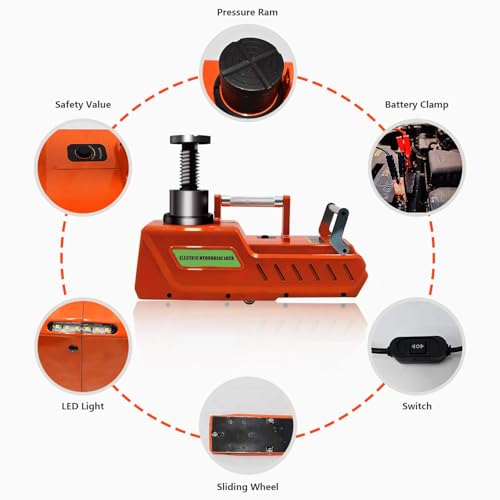 E-HEELP 15 Ton Electric Hydraulic Floor Jack, 12V DC Heavy Duty Truck Jack with LED Light for RV, SUV, Van, Sedan, Trucks (7.8-20.4 Inch Lift) - Image 4