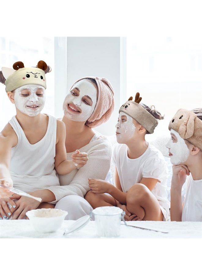 Chuangdi 4 Pieces Makeup Spa Headband Animal Headband for Washing Face Coral Fleece Cosmetic Headband Plush Animal Ears Shower Hairband for Women Girls (Cute Style) - Image 5