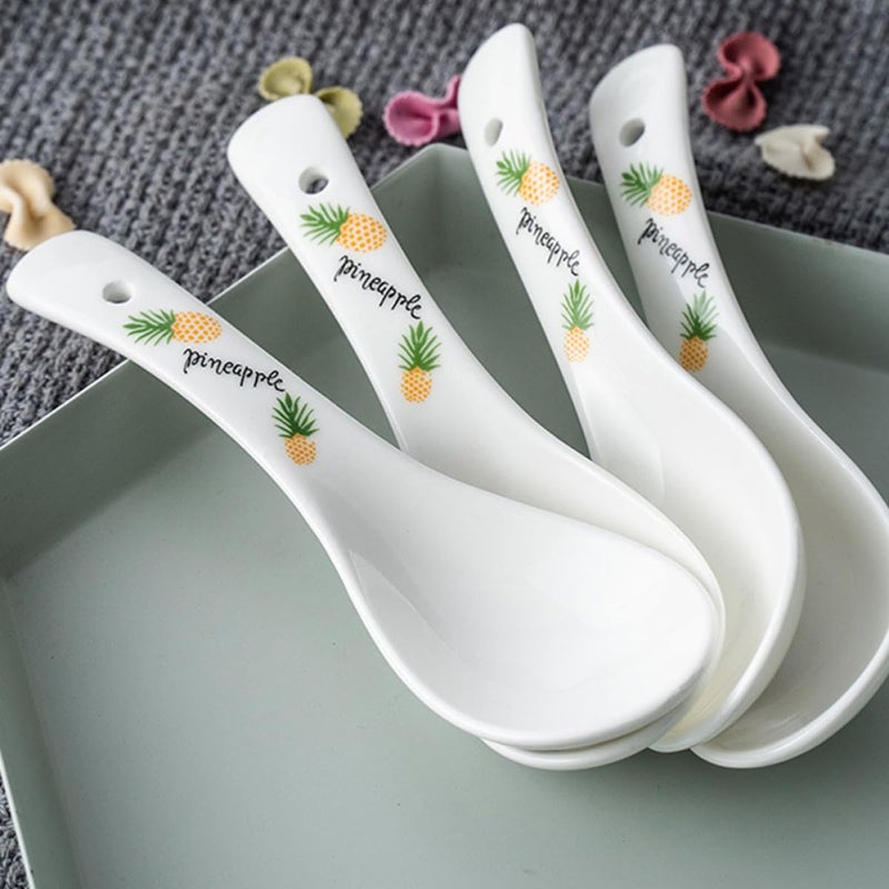 White Bone China Soup Spoons Set of 4 Japanese Ceramic Rice Spoons for Home Dining - Image 5