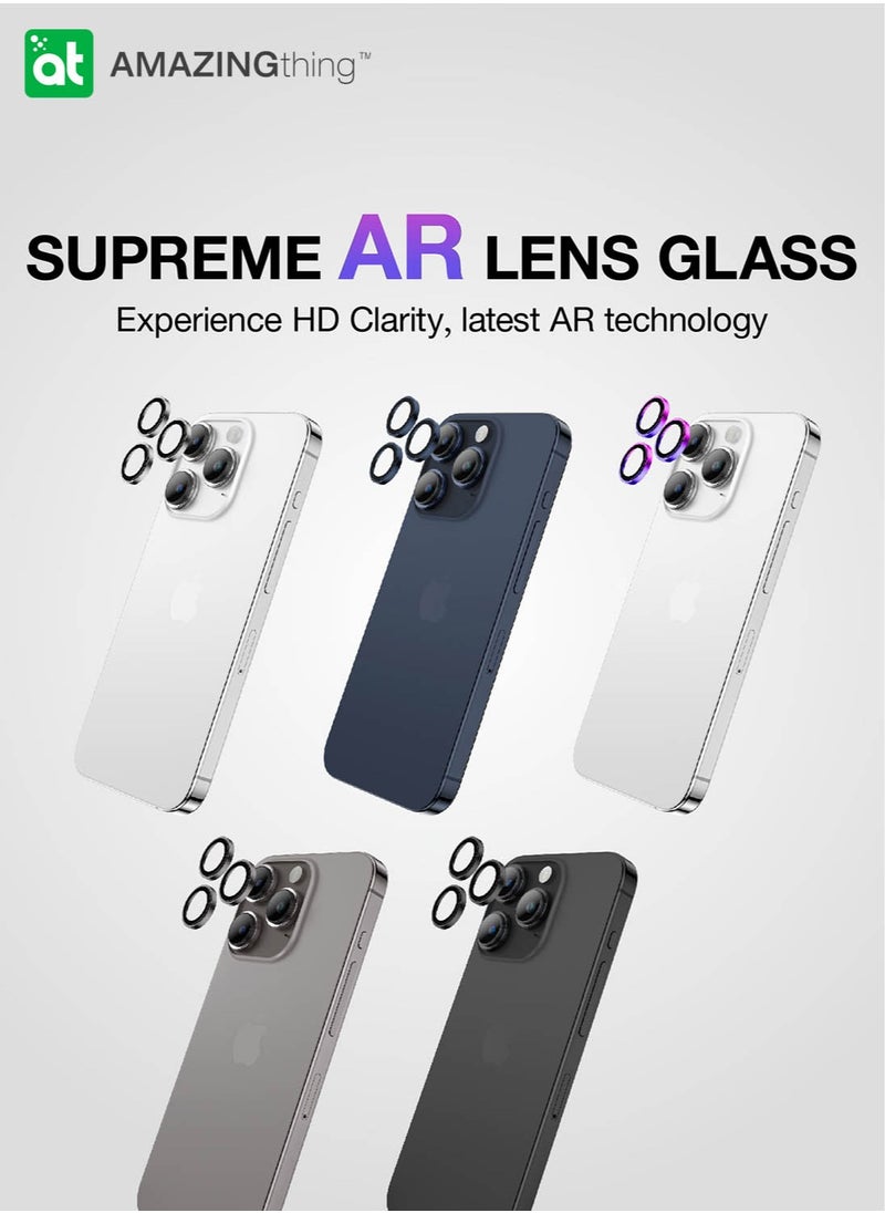 AMAZINGthing Supreme Tempered Glass for iPhone 15 Pro and iPhone 15 Pro MAX Camera Lens Protector Aluminum AR Lens Defender - Black  - Image 3