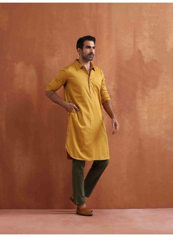 ترو برونز Men's Mustard Cotton Kurta - Image 3