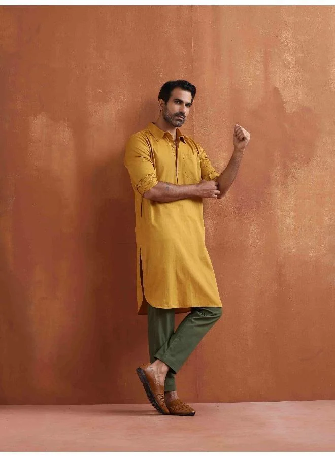 trueBrowns Men's Mustard Cotton Kurta