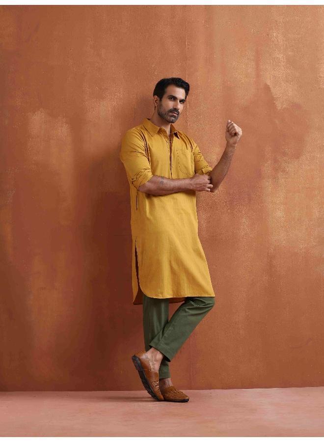 ترو برونز Men's Mustard Cotton Kurta - Image 5