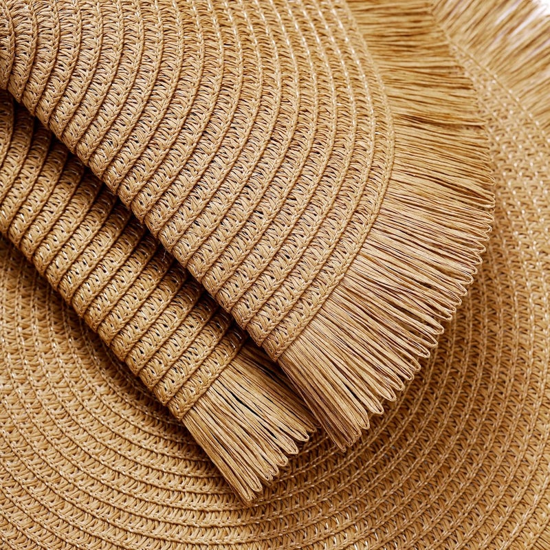 IcosaMro Light Brown Round Placemats Set of 6 for Dining Table 15 Inch Dark Khaki Paper Woven Boho Decorative Circle Place Mat for Wedding Christmas Thanksgiving Day Holiday Dinner Light Brown - Image 3