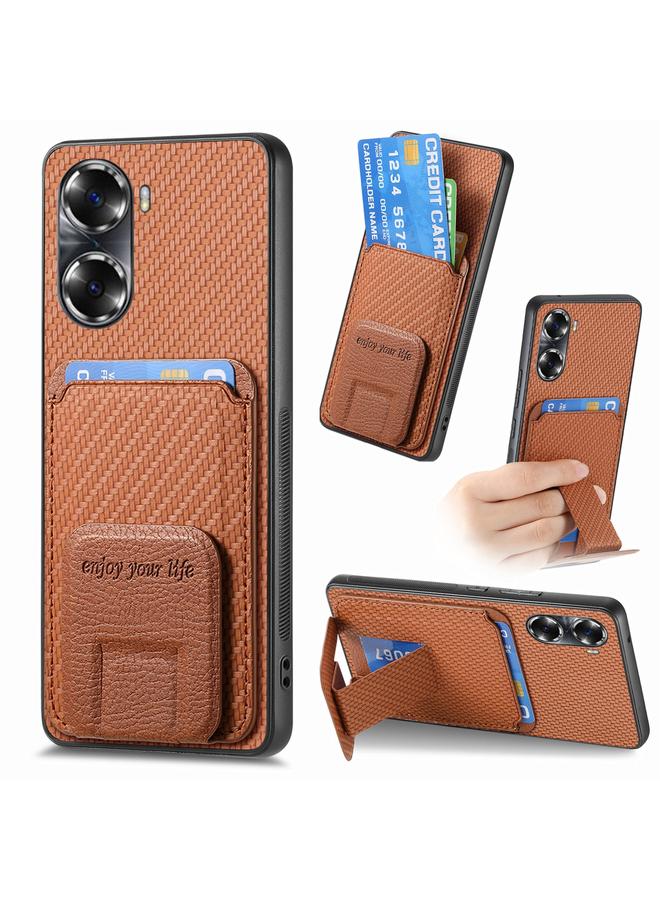 اس-توب جراب هاتف Honor 60 Pro مصنوع من ألياف الكربون مع حامل للبطاقات - Image 1