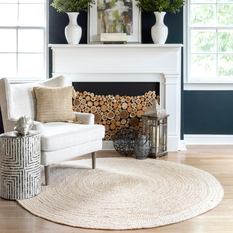 nuLOOM nuLOOM 4 Round Rigo Jute Hand Woven Area Rug Off White Solid Farmhouse Design Natural Fiber For Bedroom Living Room Dining Room Hallway Office Kitchen Entryway 