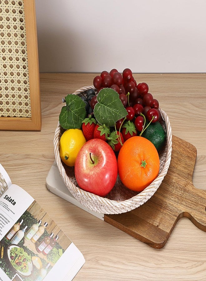 Hipiwe Round Key Tray Handmade Natural Ratta Keys Holder Wicker Fruite Bowl Serving Tray for Coffee Table Desk Livingroom, Small, Whitewash - Image 4