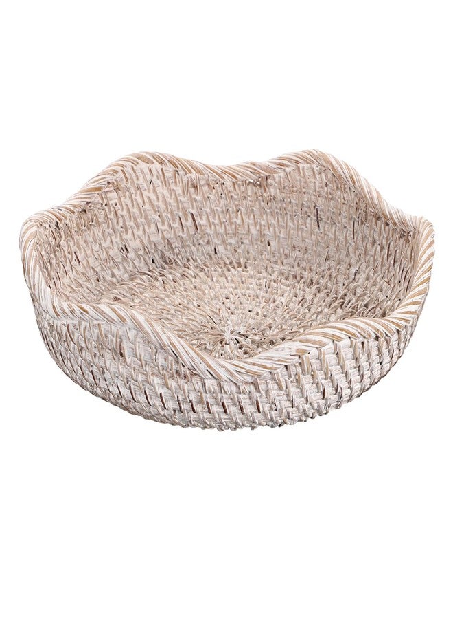 Hipiwe Round Key Tray Handmade Natural Ratta Keys Holder Wicker Fruite Bowl Serving Tray for Coffee Table Desk Livingroom, Small, Whitewash - Image 1