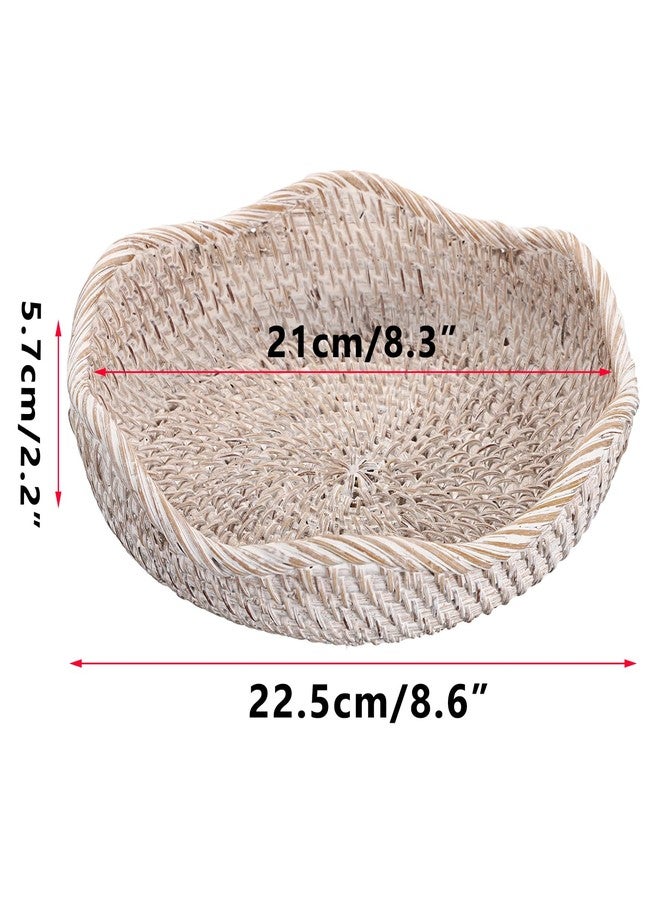 Hipiwe Round Key Tray Handmade Natural Ratta Keys Holder Wicker Fruite Bowl Serving Tray for Coffee Table Desk Livingroom, Small, Whitewash - Image 3