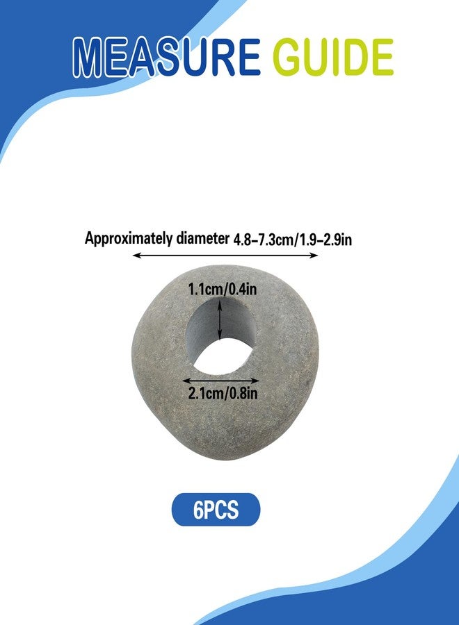 MiDube 6 PCS River Stone Plant Weights for Aquarium, 0.8'' Hole Natural Pebble Anti-Floating Aquatic Plant Fixed Ring for Fish Tank Landscaping Ornament - Image 2