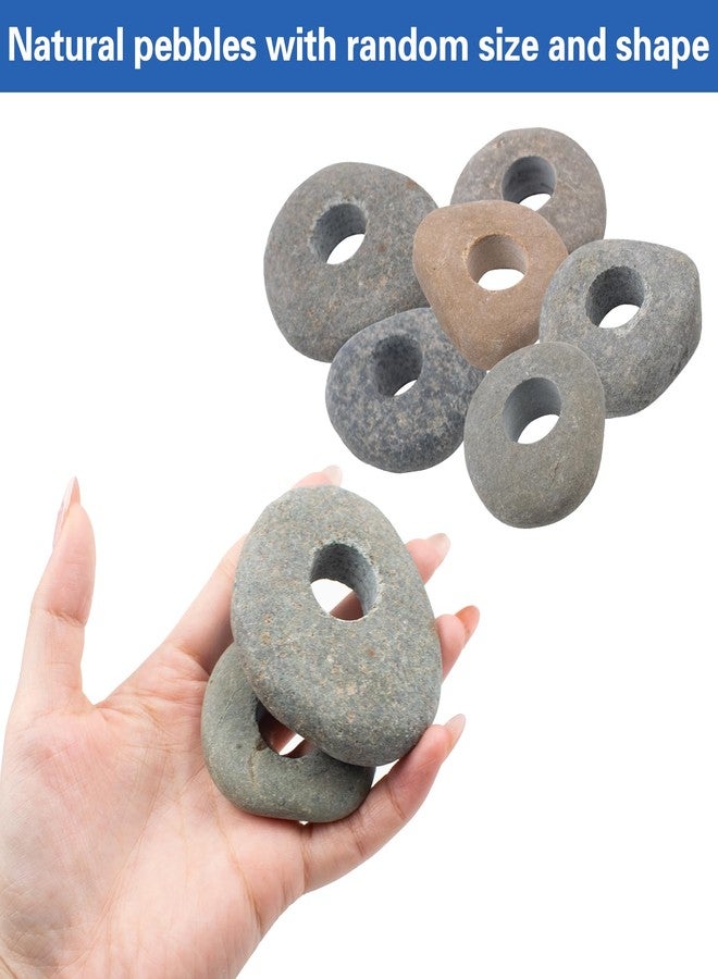 MiDube 6 PCS River Stone Plant Weights for Aquarium, 0.8'' Hole Natural Pebble Anti-Floating Aquatic Plant Fixed Ring for Fish Tank Landscaping Ornament - Image 3