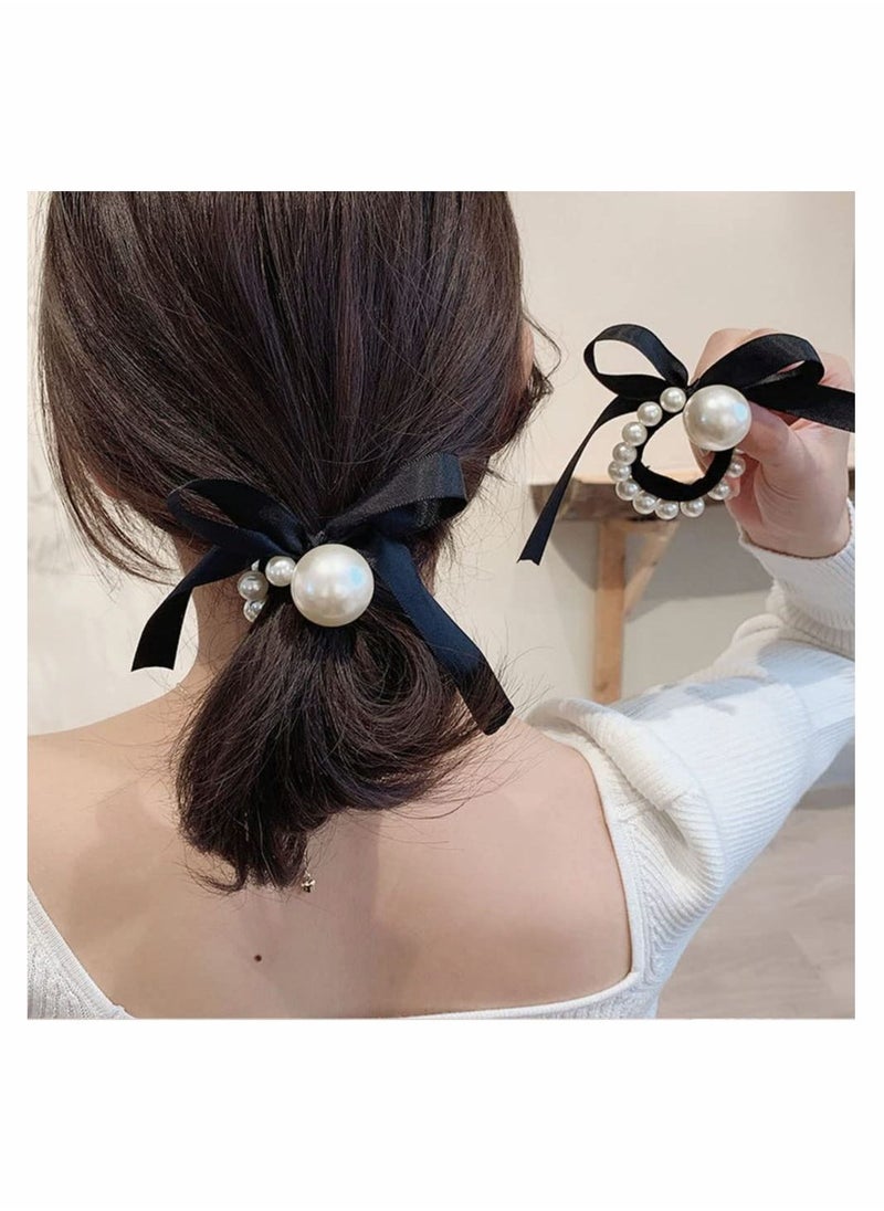 Y&D 7 Pcs Pearl Black Elastic Hair Ties Ponytail Holders Rubber Band Ropes Headbands Accessories Scrunchie for Women Girls  - Image 3