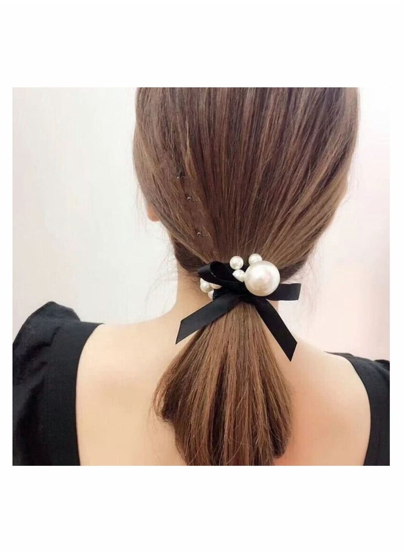 Y&D 7 Pcs Pearl Black Elastic Hair Ties Ponytail Holders Rubber Band Ropes Headbands Accessories Scrunchie for Women Girls  - Image 4