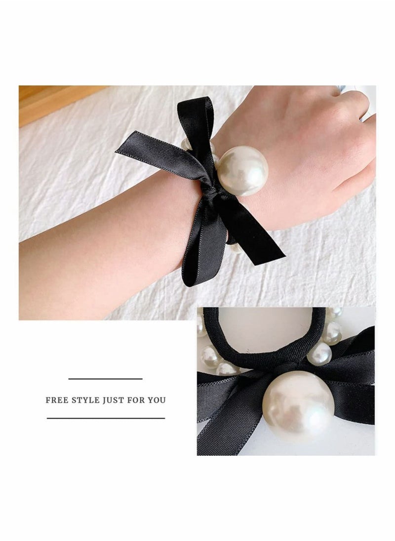Y&D 7 Pcs Pearl Black Elastic Hair Ties Ponytail Holders Rubber Band Ropes Headbands Accessories Scrunchie for Women Girls  - Image 5