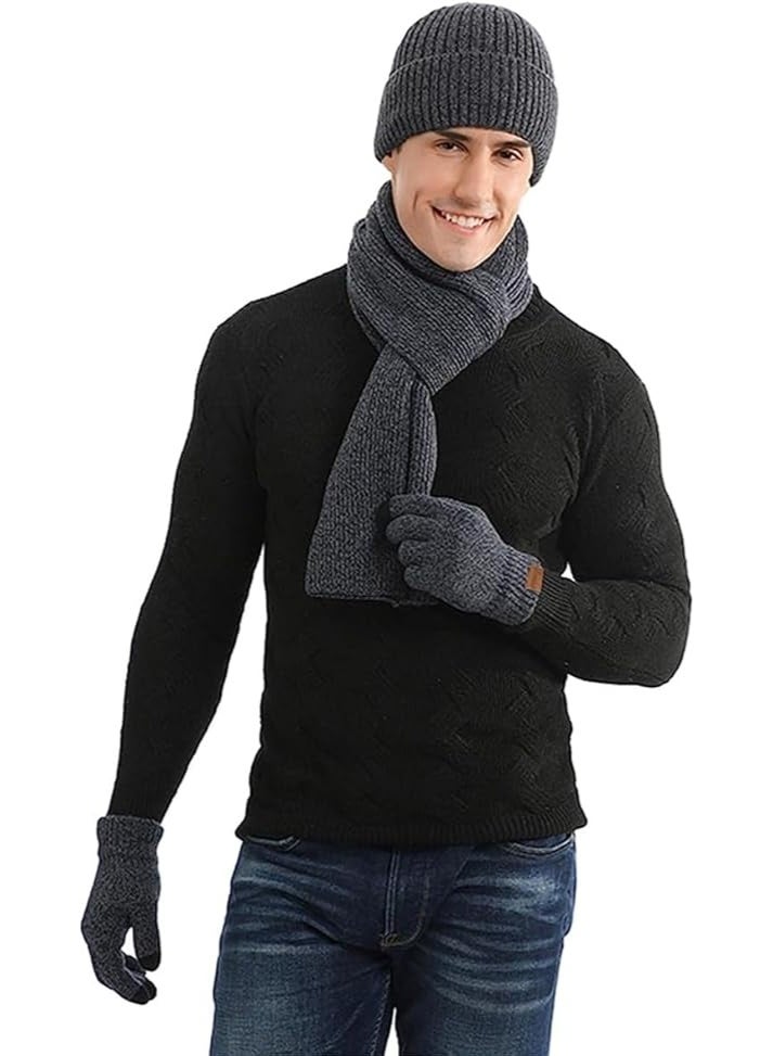 AGREON 3Pcs Winter Beanie Hat Scarf Gloves Set for Men Womens Ski Cap Touch Screen Mittens Suit Couples Matching Hats - Image 2