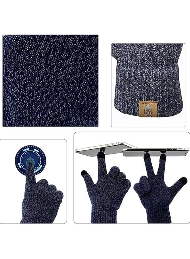 AGREON 3Pcs Winter Beanie Hat Scarf Gloves Set for Men Womens Ski Cap Touch Screen Mittens Suit Couples Matching Hats - Image 4