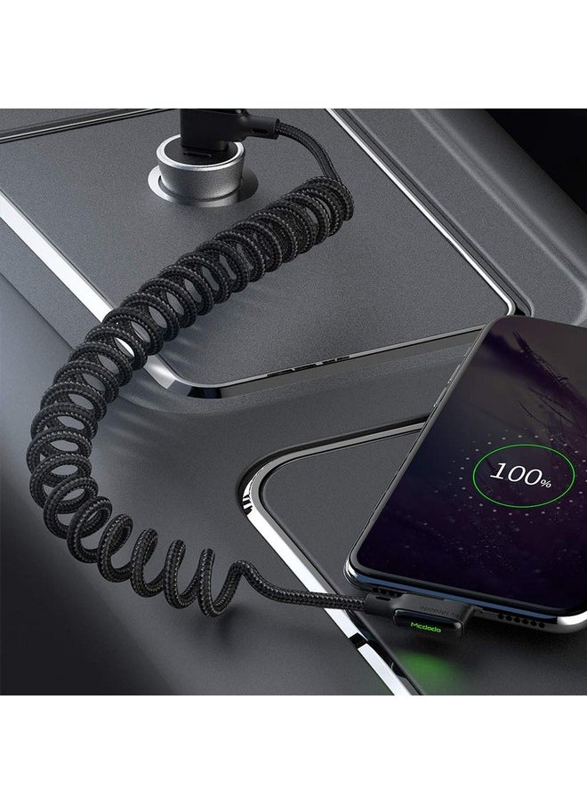 Mcdodo - mcdodo Anti Winding Cable,Retractable 90 Degree Coiled Right Angle Design Gaming Led Cord Nylon Braidd Sync Charge Usb Data Type C 6Ft/1.8M Cable Compatible With New Phone List Below(Type C,Black) - Image 1