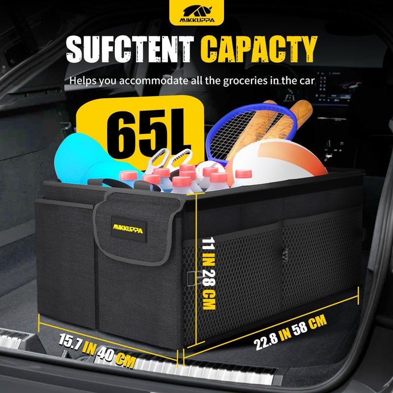 MIKKUPPA Car Trunk Organizer - 65L Collapsible Trunk Organizer with Lid, Sturdy Car Storage for SUV Auto Truck Van with Adjustable Straps and Non Slip Bottom (Black) - Image 2
