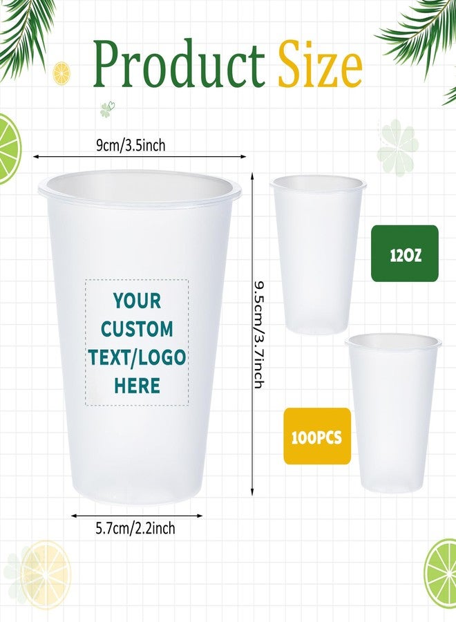 Jingmore 100 Pcs 12 oz Clear Frosted Plastic Cups Bulk for Wedding Stadium Blank Plastic Drinking Frosted Cups Disposable Party Tumblers for Wedding Painting Stadium Events Marketing (White) - Image 2
