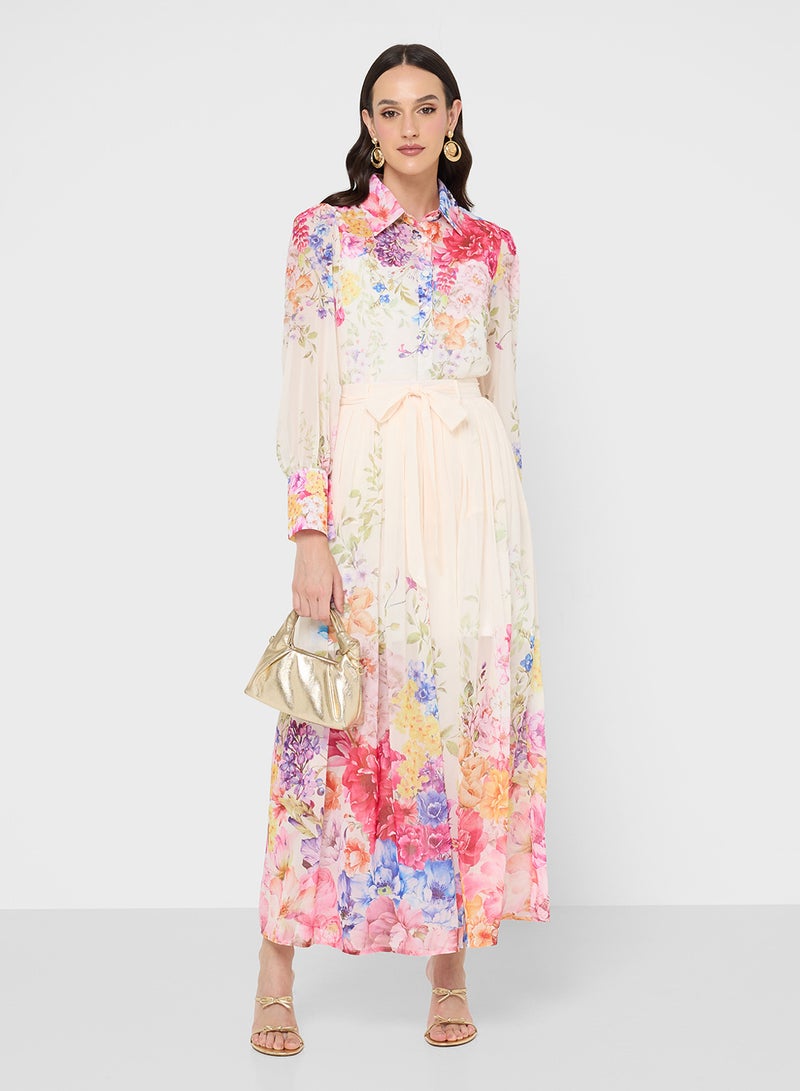 خزانة طقم بلوزة وتنورة بطبعة زهور - Image 1