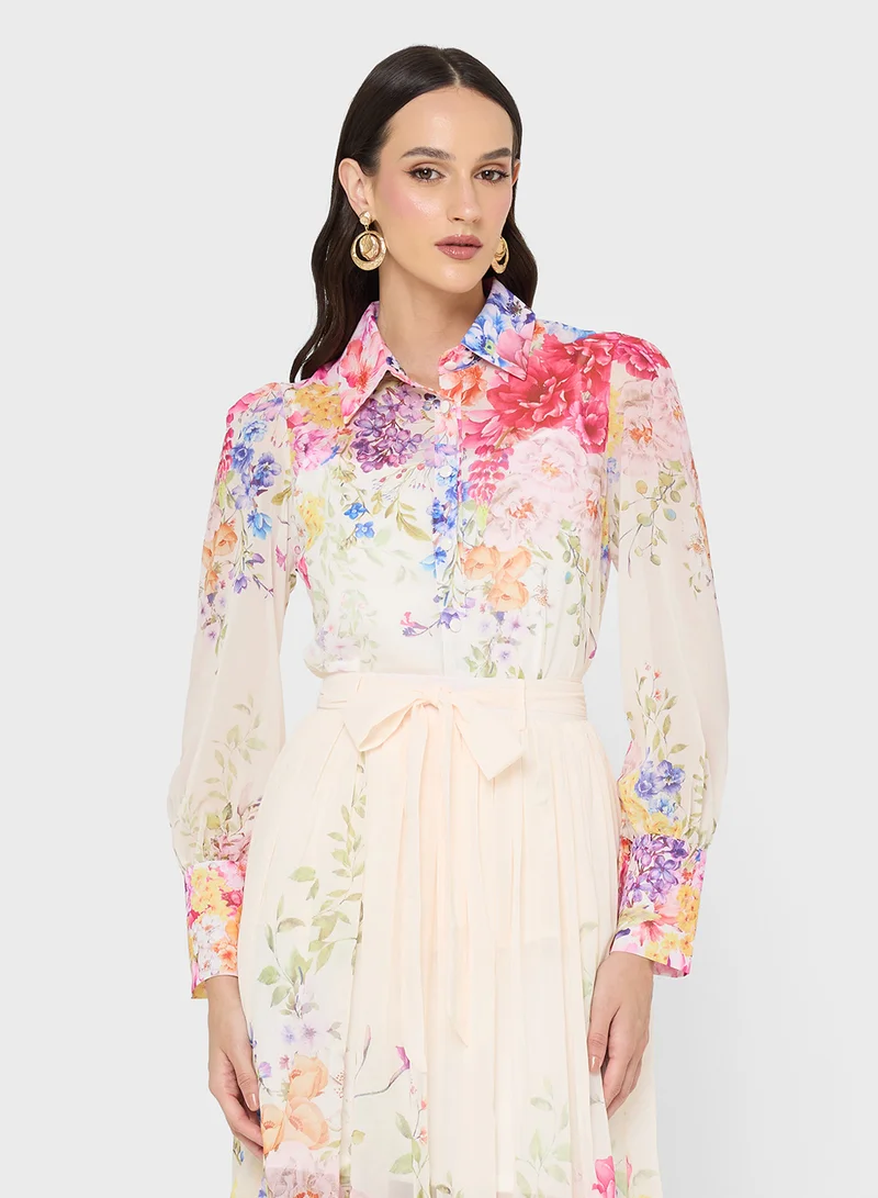 Khizana Floral Print Top & Skirt Set