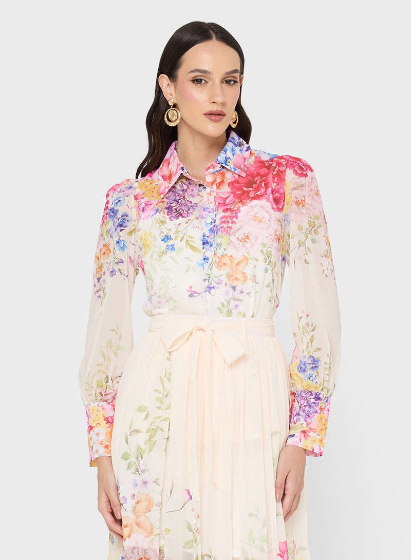 خزانة طقم بلوزة وتنورة بطبعة زهور - Image 3