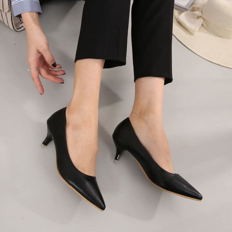 Dear Time Women's Low Kitten Heels Dress Pumps Pointed Toe Comfortable Slip On Office Work Party Bridal Wedding Shoes 2 Inch Black US 7 - Image 2