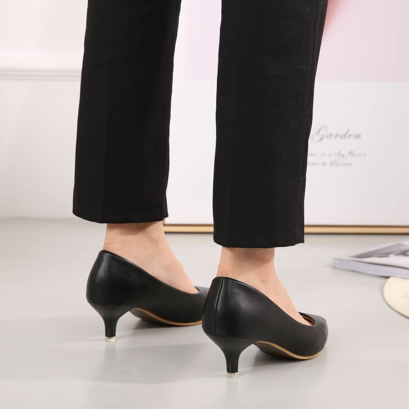 Dear Time Women's Low Kitten Heels Dress Pumps Pointed Toe Comfortable Slip On Office Work Party Bridal Wedding Shoes 2 Inch Black US 7 - Image 3