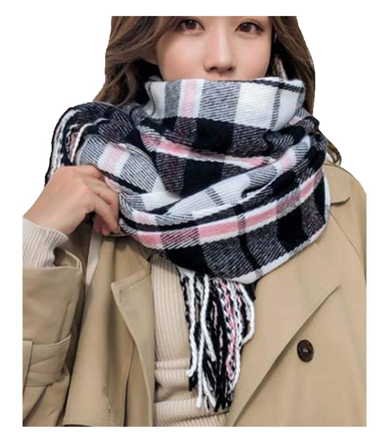 Wander Agio Women's Fashion Scarves Long Shawl Winter Thick Warm Knit Large Plaid Scarf Watermelon Black White 7