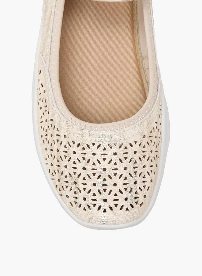 Le Confort BEIGE Women Laser Cut Hook & Loop Mary Jane Shoes for Women | Best Price UAE